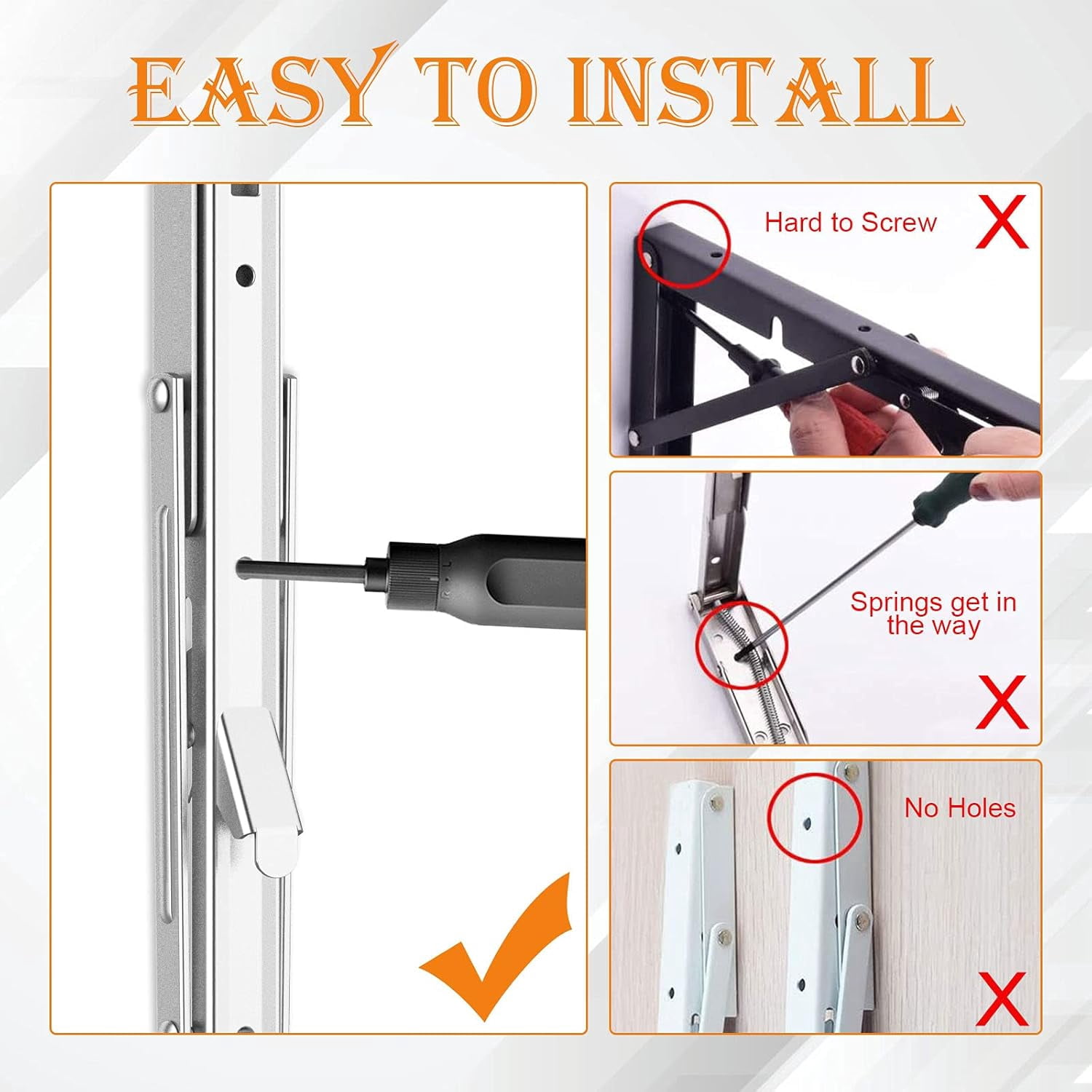 Folding Shelf Brackets, Premium Polished Finish Stainless Steel, Space Saving DIY Bracket For Multiple Applications, Smooth Operation, Heavy Duty Collapsible Wall Mounted (Pack Of