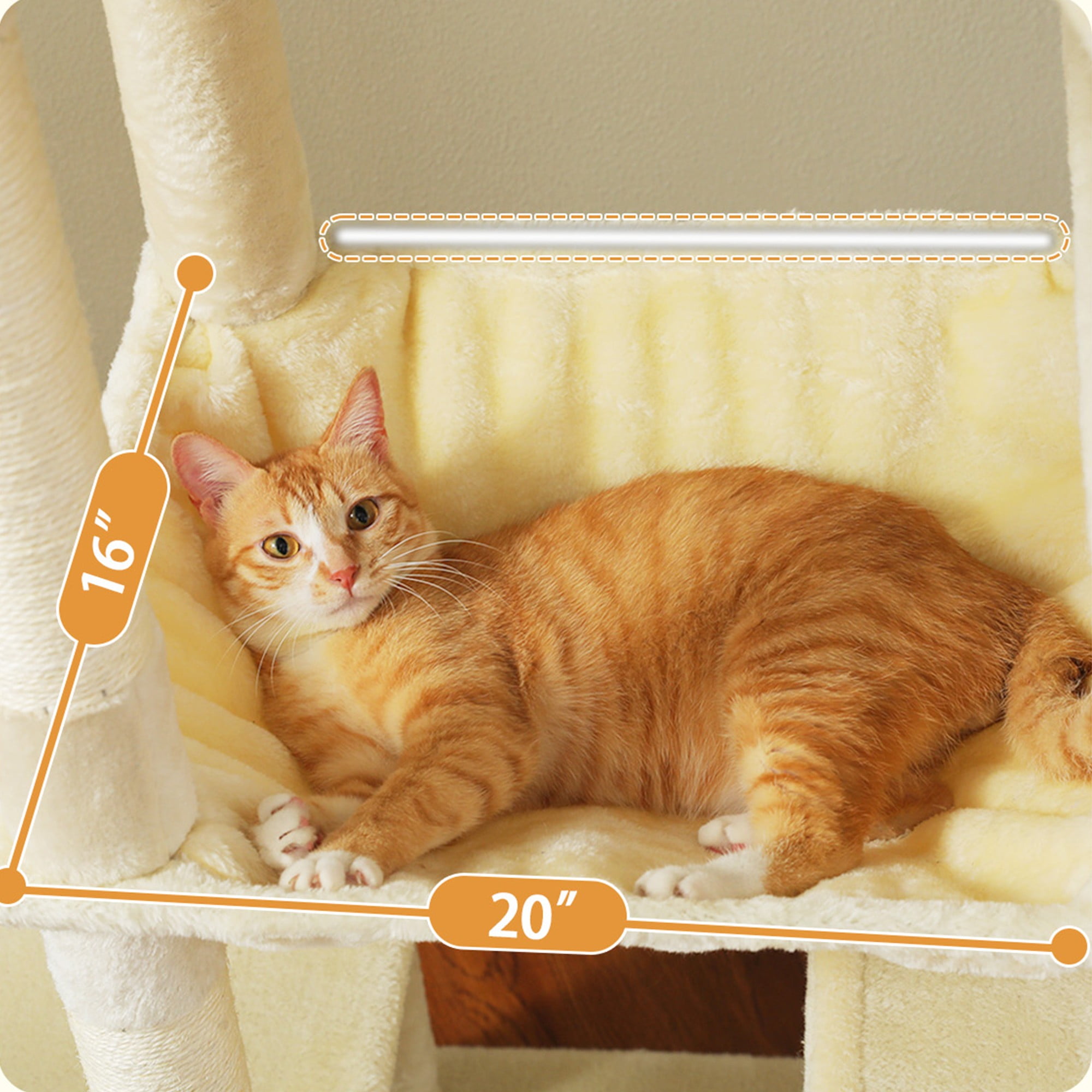 resenkos 71" Cat Tree Tower for Indoor Cats, Plush Multi-Level Cat Condo with Scratching Posts, Perches, Hammock, 2 Pompoms, Beige