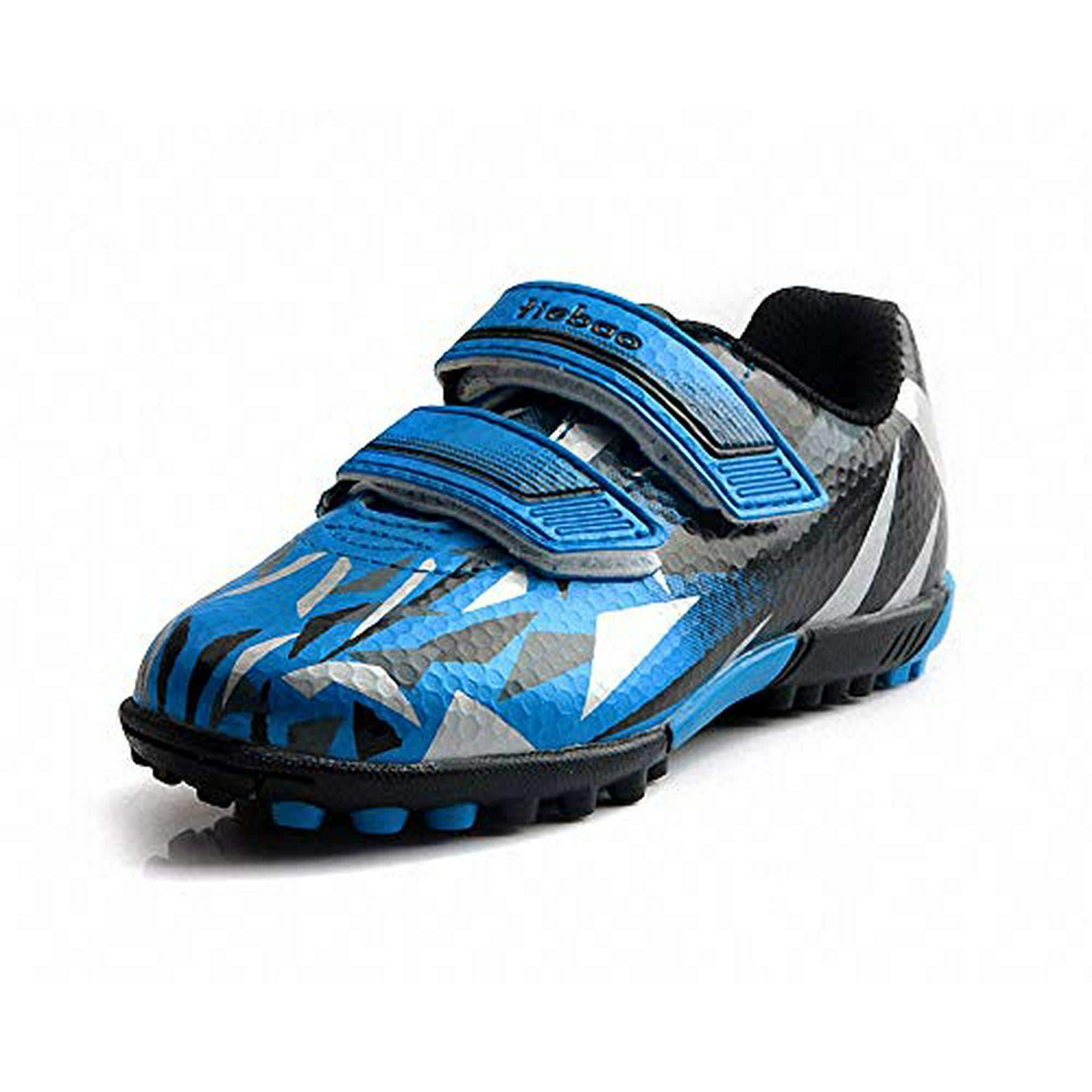 T B Kids Futsal Shoes Indoor Soccer Football Boots Adjustable Strap Hook Loop Black Blue C76516 Lan 27 10US