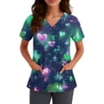 thumbnail image 3 of OIOLOYJM St. Patrick's Day Scrub Tops Women Lucky Medical Shamrock Printed Tops V-Neck Short Sleeve Nursing Shirts Trendy T Shirts with 2 Pockets Dark Green XL, 3 of 4