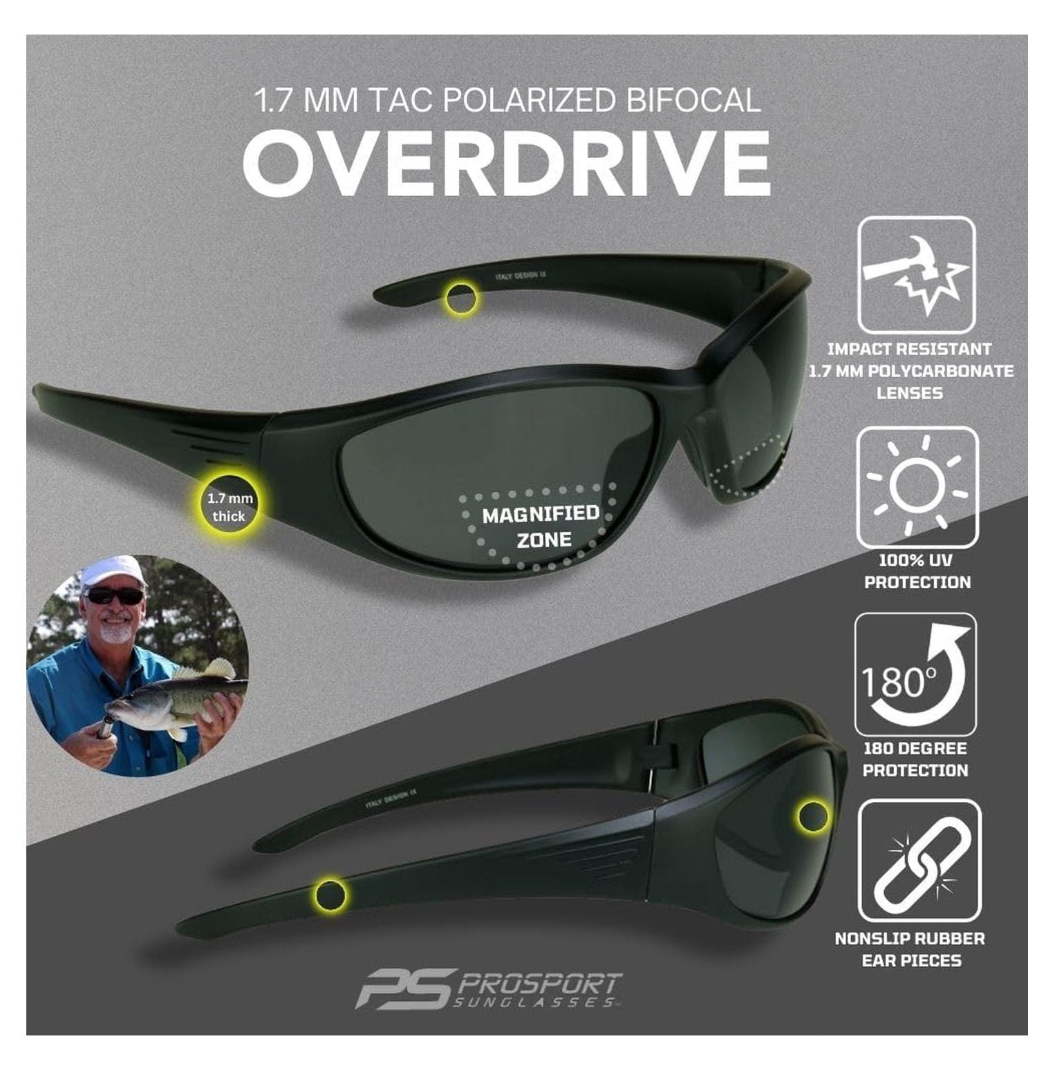 Polarized Bifocal Sunglasses Readers for Men Women Full Sport Wrap Frame Fishing Boating Beach Matte Black Smoke +2.50 Anti Glare Lenses