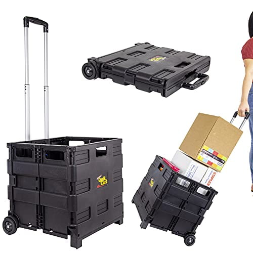 Dbest Products Quik Cart Topless Without Lid Travel Portable Mobile Storage Collapsible Handcart Rolling Utility Heavy Duty, Black