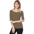 thumbnail image 3 of INSPIRE CHIC T-Shirt Ajusté à Manches Mi-Longues à Encolure Dégagée pour Superposition pour Femmes, 3 of 6