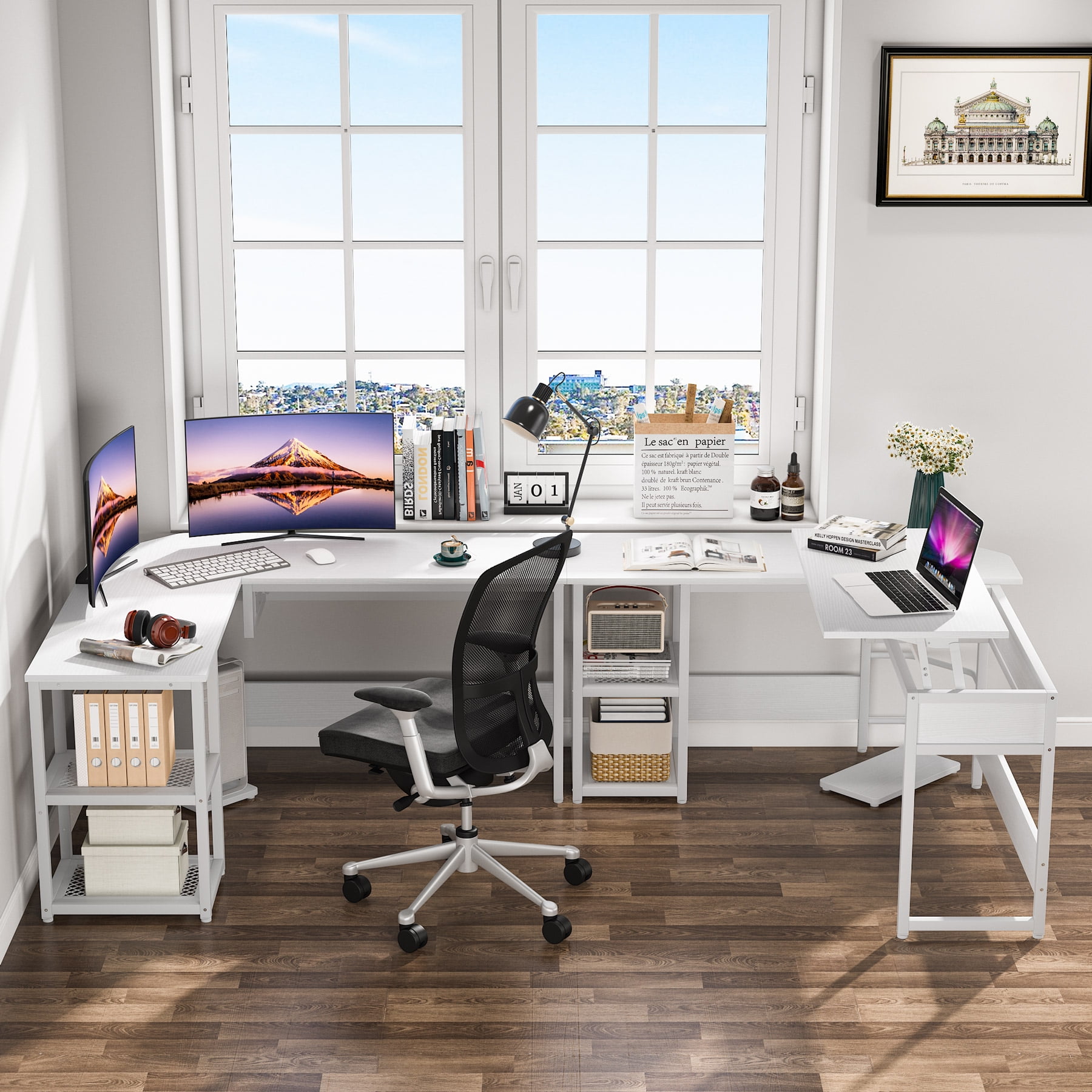 Buy L Shaped Desk with Lift Top, Modern Sit to Stand Corner Computer