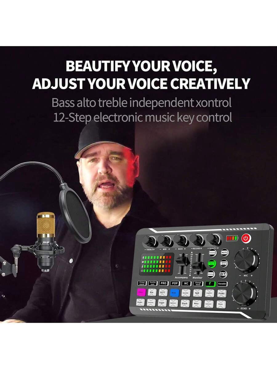 Podcast Equipment Bundle, Audio Interface With Studio Condenser Microphone For Smartphone & PC, Plug-And-Play Live Sound Card, Perfect For Streaming, Singing, And Gaming.