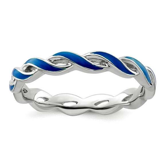 2mm 925 Sterling Silver Polished Stackable Blue Enamel Ring Size 8 Stackable Ring for Women
