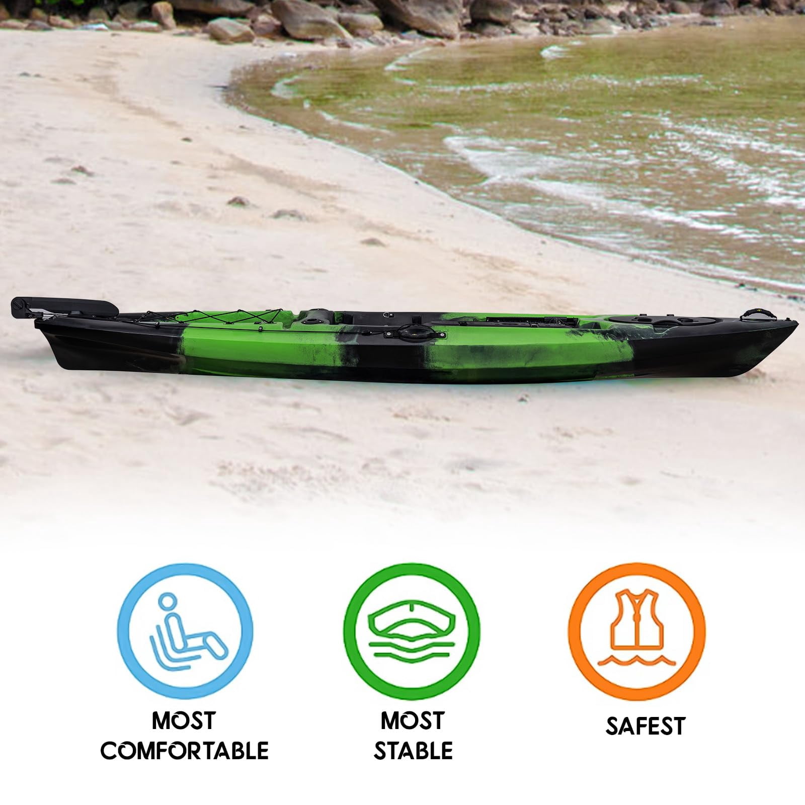 Ataucjin Kayaks, 13FT Fishing Kayaks, Sit on Top Kayak for Adults with Paddle & Comfortable Seat, Capacity of 400LBS, Hard Shell Recreational Ocean Kayak Boat