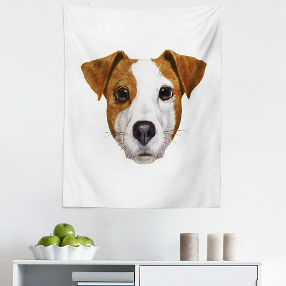 Jack Russell Tapestry, Detailed Portrait of Hand Drawn Dog Animal Lover Puppy, Fabric Wall Hanging Decor for Bedroom Living Room Dorm, 5 Sizes, Brown White, by Ambesonne