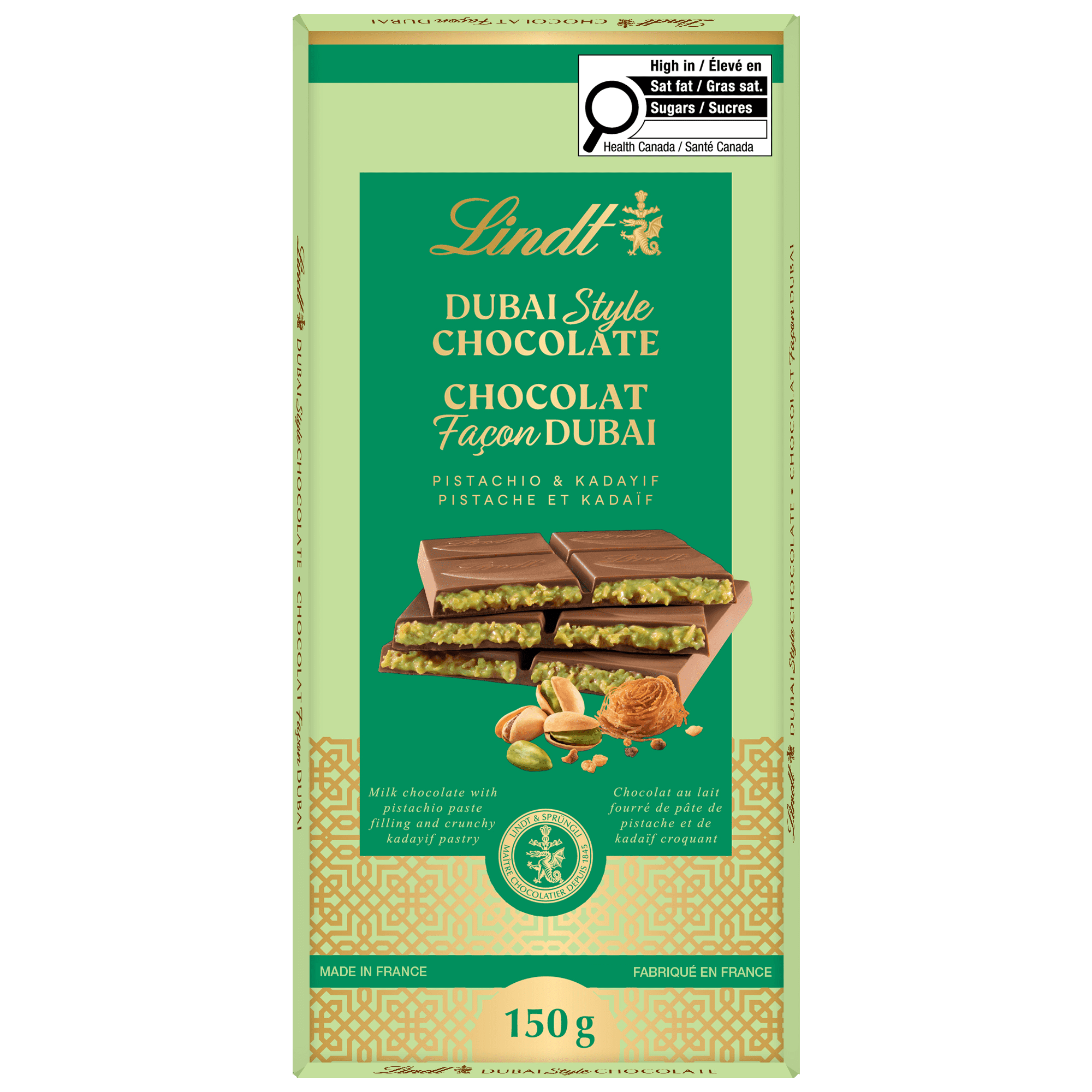 Barre de chocolat façon Dubaï de Lindt, 150g