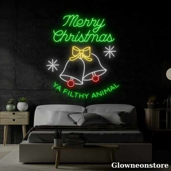 Glowneon Merry Christmas Ya Filthy Animal Neon Sign, Jingle Bells Led Sign, Christmas Quotes Led
