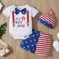 thumbnail image 2 of Linfrsh Toddler Boy Clothes 18-24 Months Cute 4th of July Baby Boy Outfit Short Sleeve Letter Romper Striped Star Pants Hat Set Infant Summer Clothes Newborn,Red, 2 of 7
