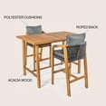 thumbnail image 4 of Porto Modern Coastal 3-Piece Acacia Wood Outdoor Bar Set with Cushions, Gray/Teak Brown, 4 of 9