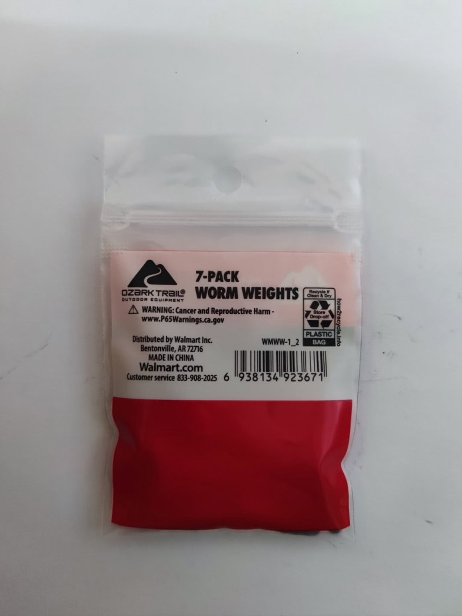 (6 pack) Ozark Trail Worm Weight 1/2 oz, Fishing Lead Weight, Product Size 0.87x0.47in