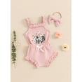 thumbnail image 3 of SUNSIOM Newborn Girl Summer Outfits Waffle Flower Embroidered Sleeveless Romper Ruffles Shorts Headband Set, 3 of 7