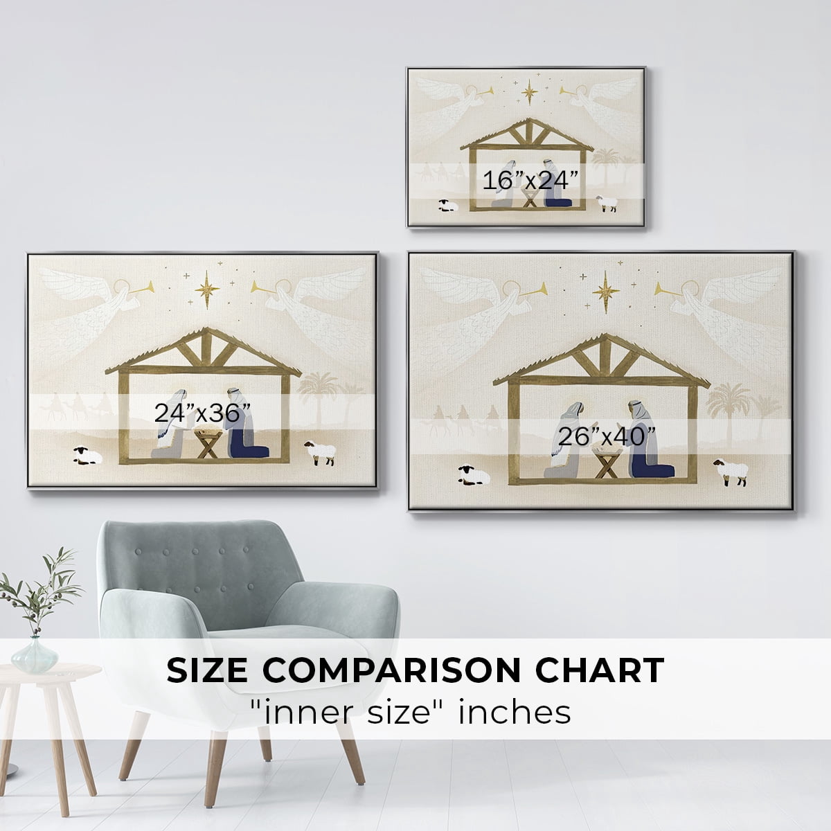 Away in a Manger Collection A - Framed Gallery Wrapped Holiday Canvas - 27 x 41 - Silver Frame