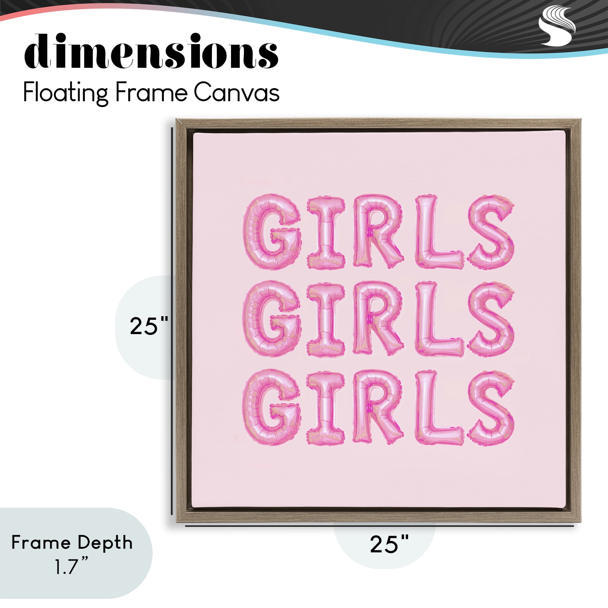 Stupell Industries Girls Letters Party Balloons Brown Framed Floater Canvas Wall Art, design by LISH Creative