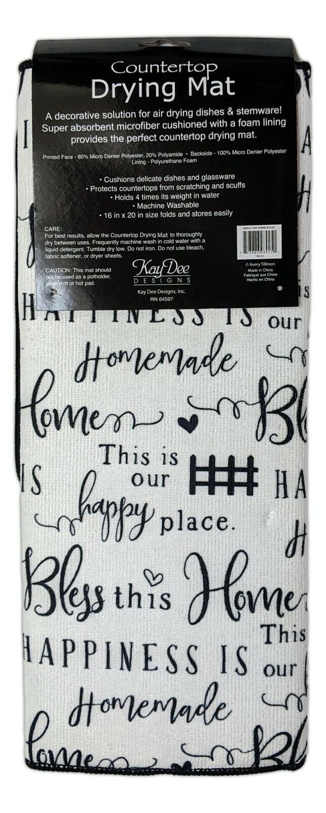 FARMHOUSE Microfiber Countertop Dish Drying Mat Machine Washable by Kay Dee FARMHOUSE Microfiber Countertop Dish Drying Mat Machine Washable by Kay Dee
