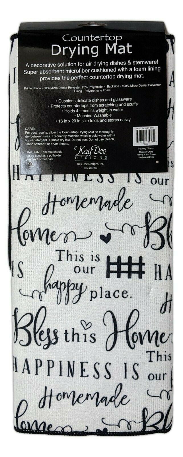 MODERN FARMHOUSE Microfiber Dish Drying Mat, Machine Washable by Kay Dee 