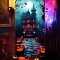 thumbnail image 5 of DAMAI Halloween Door Cover 35x71 Inch Large Scary Pumpkin Bats Castle Halloween Door Banner Bathroom Porch Door Backdrop Decor for Parties, Indoor Outdoor Haunted House Themed Decoration, 5 of 6