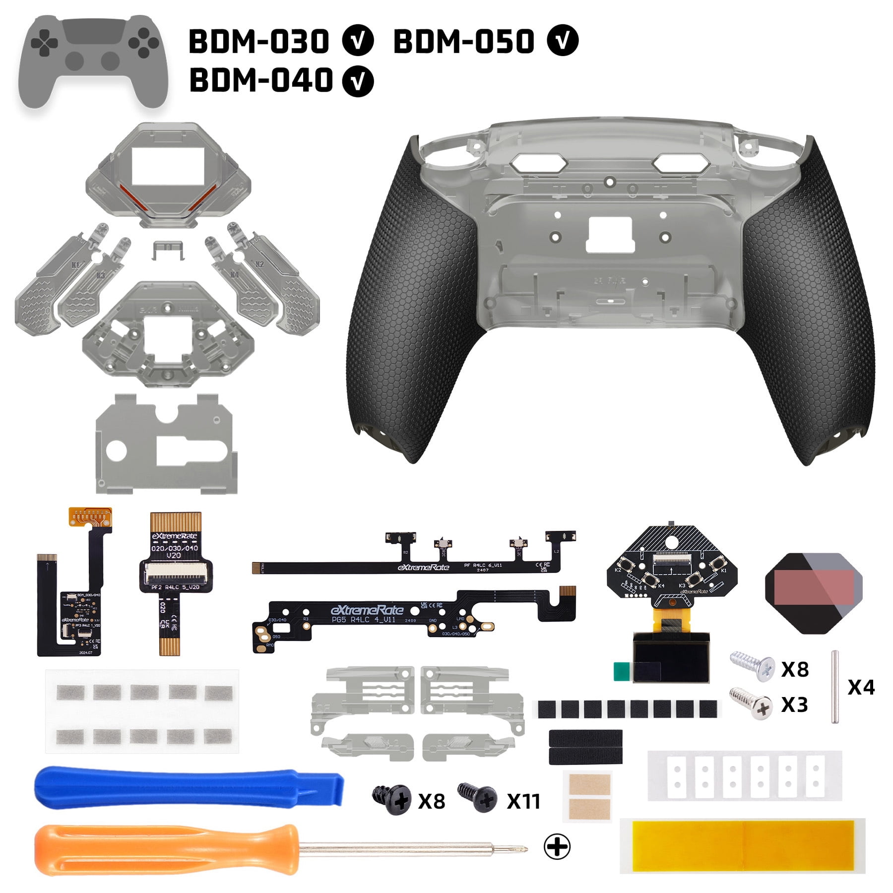 eXtremeRate SPARK Back Paddles Kit for PS5 Controller BDM-030 040 050 Models, OLED Display + Clicky Trigger Stops + Ergonomic Rubberized Grips Remappable 4 Back Buttons Set - Clear Black