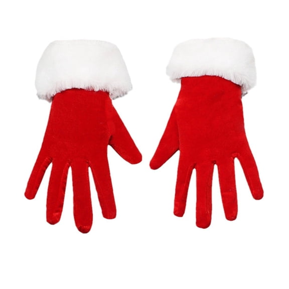 Selrti Santa Claus Gloves Christmas Red Gloves with White Fuzzy Cuffs Winter Warm Full Finger Gloves for Xmas Party Costume Accessories