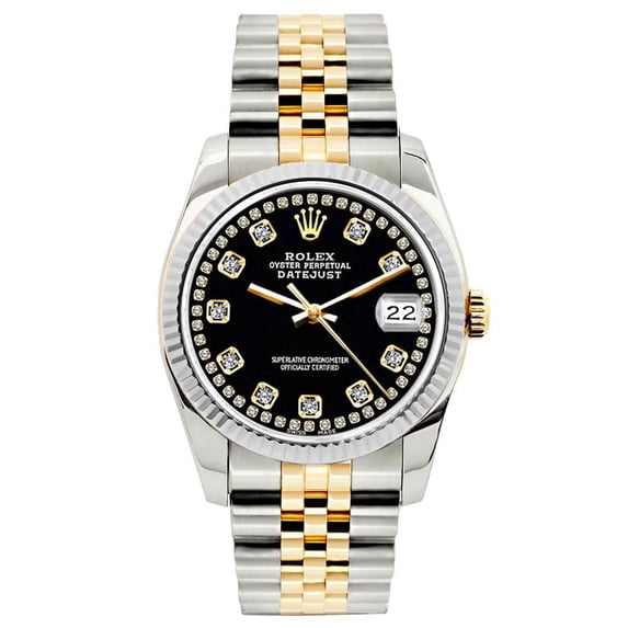 Pre-Owned Rolex Datejust 26MM 6917 Black Diamond Dial Fluted Bezel Two Tone Yellow Gold Jubilee Bracelet