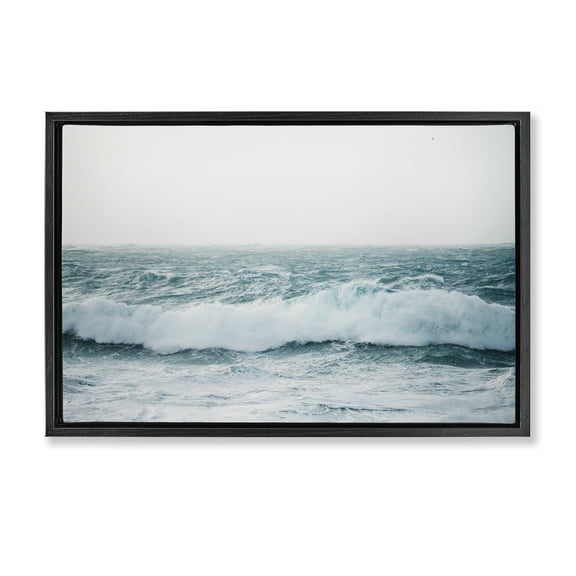 Stupell Industries Beach Waves Horizon Landscape & Nature Photography Black Floater Framed Canvas Art Print Wall Art, 25 x 17