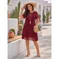 thumbnail image 2 of OYYN Women's Chiffon Layered Wedding Guest Dress Summer Short Sleeve Crew Neck Cocktail Midi Dress A-Line Knee Length Flowy Dresses, 2 of 6