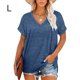 thumbnail image 1 of Minnieouse Camiseta de mujer con cuello en V, manga corta de color sólido, blusa dividida de color sólido Prendas para la parte del cuerpo Azul oscuro L Minnieouse AP003161-23, 1 of 6