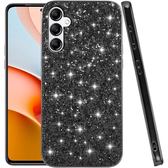 Compatible with Samsung S24 FE Case Glitter Shockproof, Samsung Galaxy S24 FE Phone Case Bling Sparkly TPU and PC Silicone Shiny Girl Women Thin Protective Cover (Black)