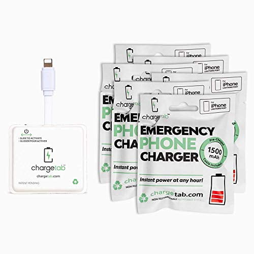 ChargeTab, Emergency Phone Charger, Portable Battery Pack, 1500mAh, On-Off Switch, Pre-Charged, Compatible with iPhone, 6 Pack