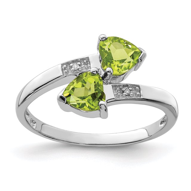 925 Sterling Silver Peridot Diamond Heart Ring Love Gemstone