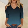 thumbnail image 2 of New Summer 3/4 Sleeve Plus Size Tops for Womens 2024 Fashion Casual Off Shoulder V-neck Printed Top Gifts for Womens, 2 of 5