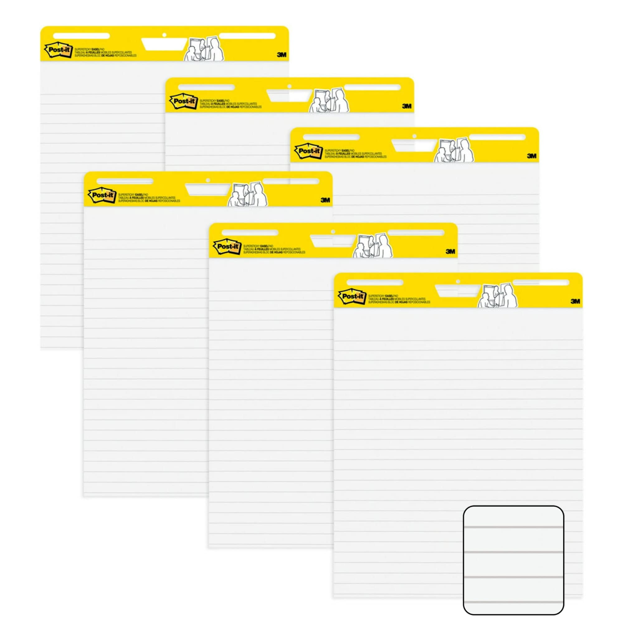 Post-it® Easel Pads, 25 in x 30 in, 6 Pads, 30 Sheets/Pad, 30 Sheets/Pad, Lined, Great for Virtual Teachers and Students, White