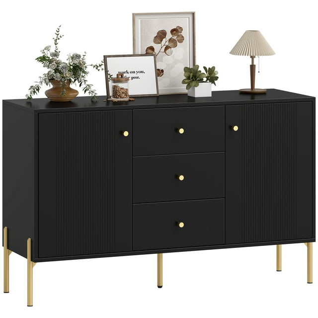 HOMCOM Buffet de 47 Pouces avec 3 Tiroirs et 2 Portes, Bahut Moderne Noir