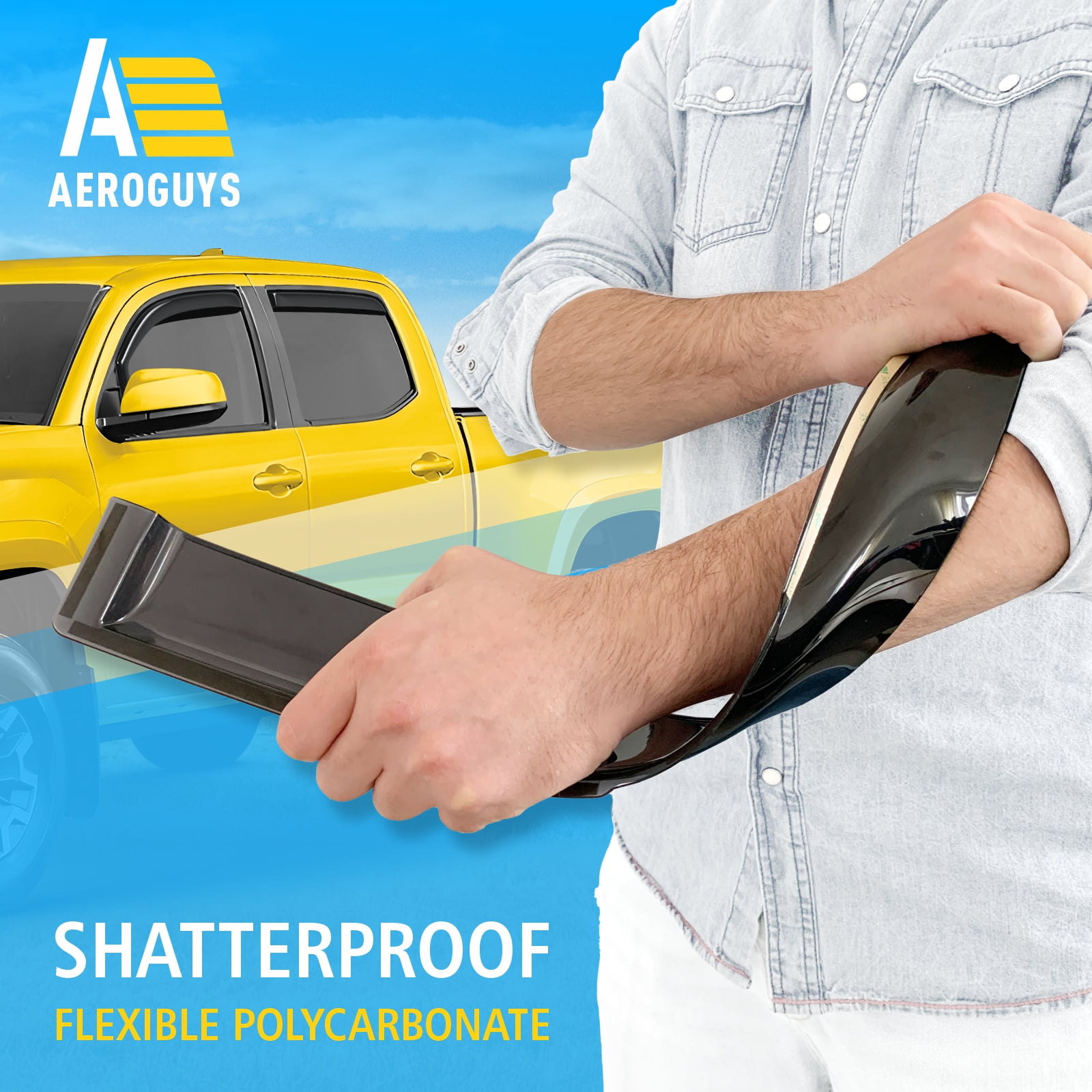 AEROGUYS In-Channel Window Deflectors Extra Durable Window Visors Rain Guards Fit for Toyota Tacoma 2016-2023 Double Cab, Sun Visors, Wind Deflectors, Vent Visors, Truck Accessories - 4pcs. AG0529