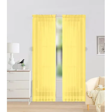 2pc Yellow Solid Sheer Voile Window Curtain Set, Two (2) Rod Pocket Panels 55"W x 84"L (Each)