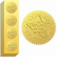 thumbnail image 1 of Sello adhesivo dorado con estrella en relieve con el "Empleado del mes", 2 pulgadas, 100 unidades, autoadhesivo, dorado, con relieve alrededor de la medalla., 1 of 9