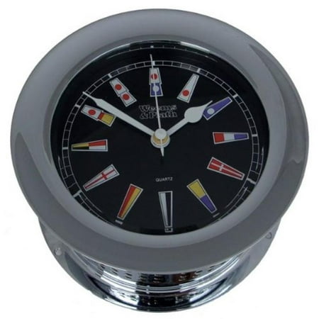 Atlantis Clock - Weem & Plath Chrome Atlantis Nautical Flag Black Dial Clock