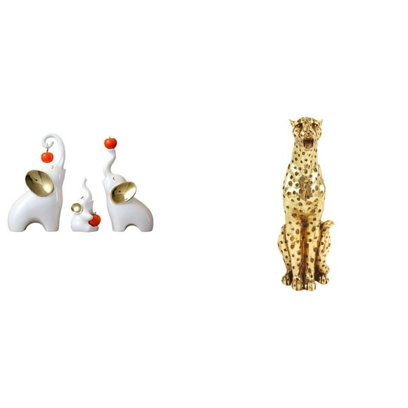 Tnarru Elephant Cheetah Animal Sculptures Figurines Decorative Table Centerpiece Family Crafts Desktop Ornaments for Living Room Bedroom Office Home Decor