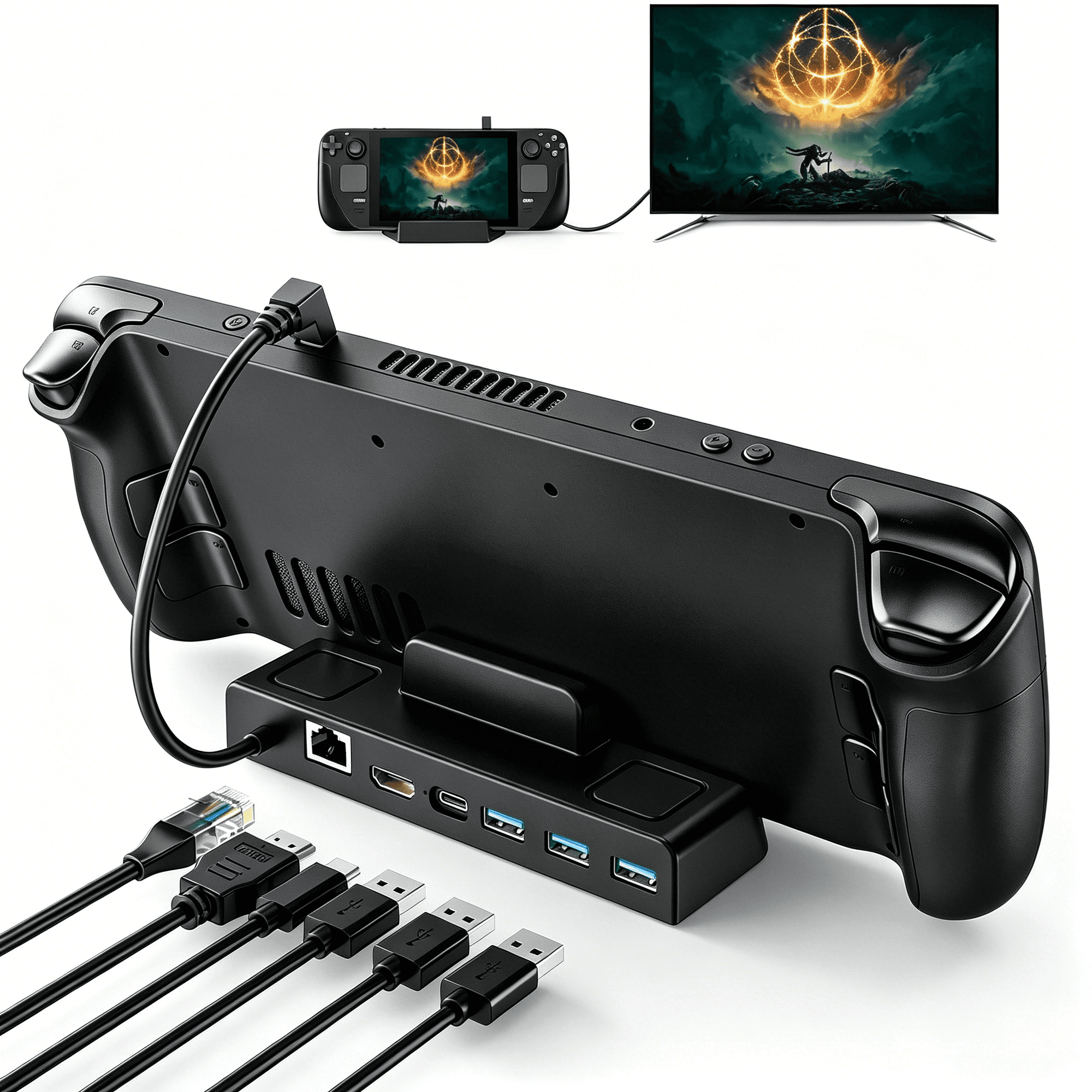 Steam Deck Dock, 6-in-1 Docking Station with Gigabit Ethernet, 4K@60Hz HDMI, 3 USB 3.0, 100W PD Charging, Compatible with Steam Deck OLED/ROG Ally/Switch/Tablet