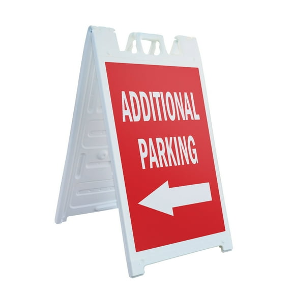 A-frame Sidewalk Additional Parking With Arrow 24" x 36" Double Sided A-Frame Sidewalk Sign, Includes 2 Plastic Inserts | Foldable Portable White Signicade Sandwich Board Signs
