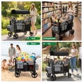 thumbnail image 2 of Vomeast Upgrade Wagon Stroller for 2 Kids, 2-Seater Outdoor Baby Stroller Wagon with Canopy, 5-Point Harness, Adjustable Handle(Grey), 2 of 12
