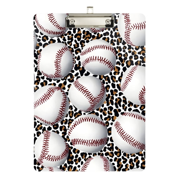 ALAZA Plastic Clipboard A4 Letter Size Decorative Clipboards for Students Women Men 9" x 12.5" Baseball in Leopard