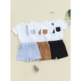 thumbnail image 4 of Toddler Boy Shorts Set Short Sleeve Round Neck Pocket Button T-Shirt with Shorts 2Pcs Summer Outfit, 4 of 9