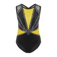 thumbnail image 4 of MSemis Kids Girl Ballet Dance Ice Skating Gymnastics Leotard Rhinestones Crisscross Back Color Block Bodysuit Yellow 10, 4 of 7