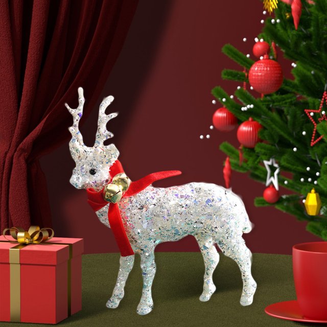Uuiauoio White Elk Christmas Ornament with Bow Scarf, Figurine for Tree, Mantel and Tabletop Decor, Festive Home and Party Decoration with Bell Accents,Christmas Home Party Decoration