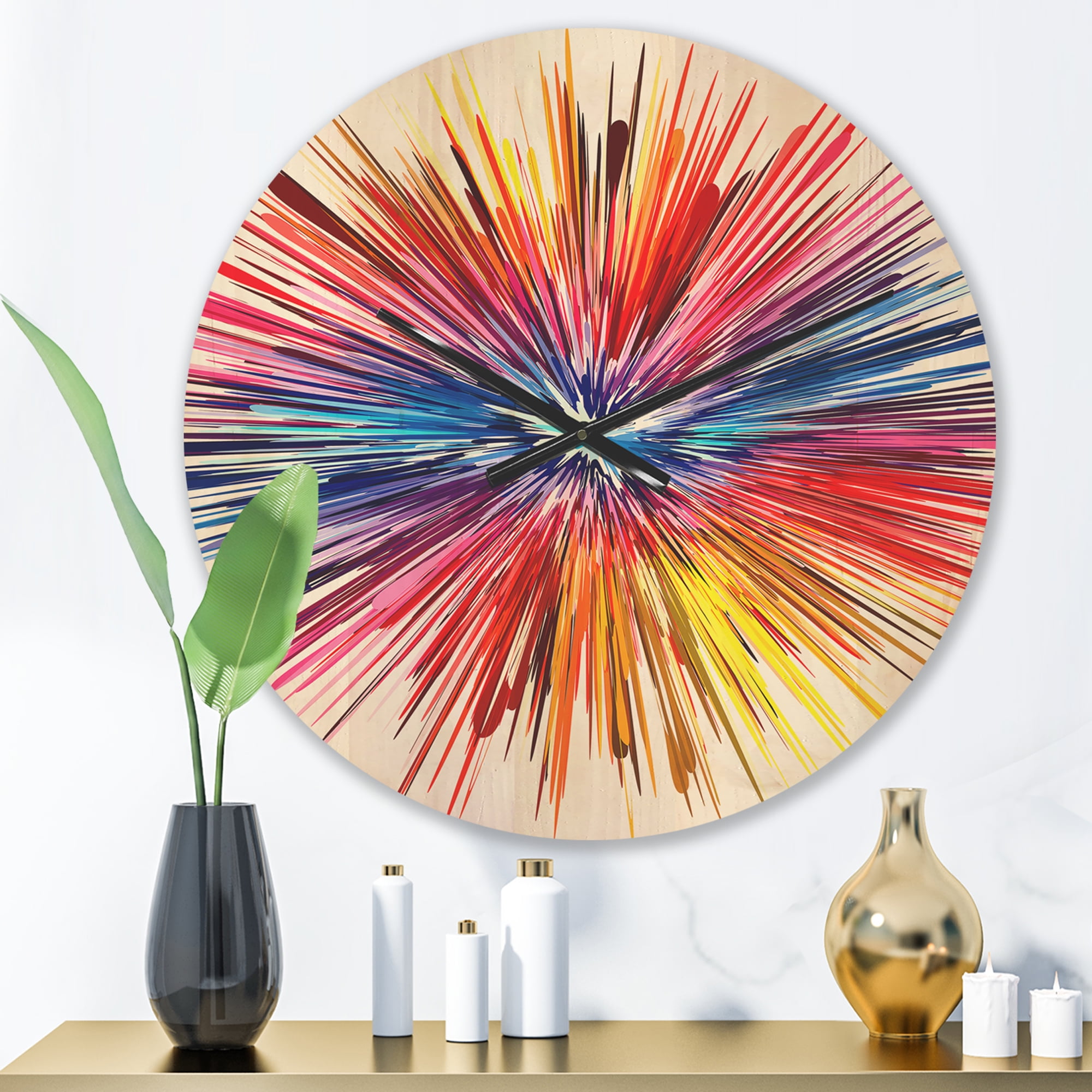 Designart 'Color Explosion On White' Modern Wood Wall Clock