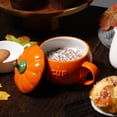 thumbnail image 4 of Juego de 2 tazas de cerámica con forma de calabaza, estilo creativo, ideales para Halloween, con tapas (naranja), 4 of 7