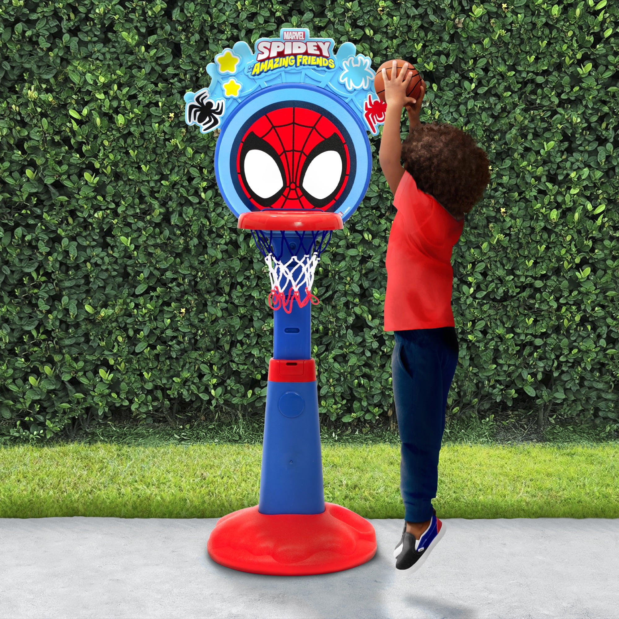 Marvel Spidey and His Amazing Friends Plastic Basketball Set by Delta Children – Includes Basketball-Hoop, 1 Basketball and Ball Pump